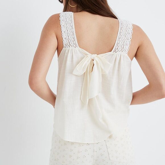 MADEWELL lightweight cotton blend beige crochet tie-back tank top, size XL - Picture 2 of 16